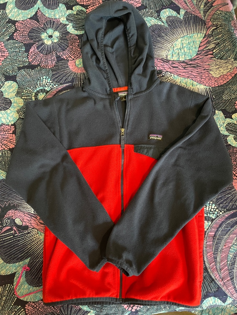 Patagonia Navy and Red Full-Zip Fleece Hoodie Kids Size Large/12